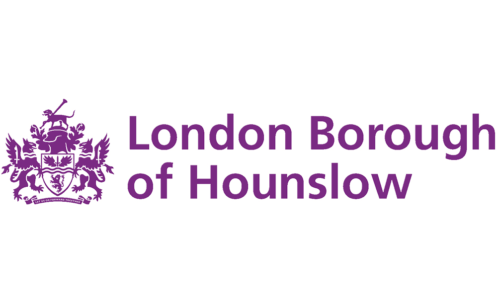 The words London Borough of Hounslow in purple with a shield next to it on the left