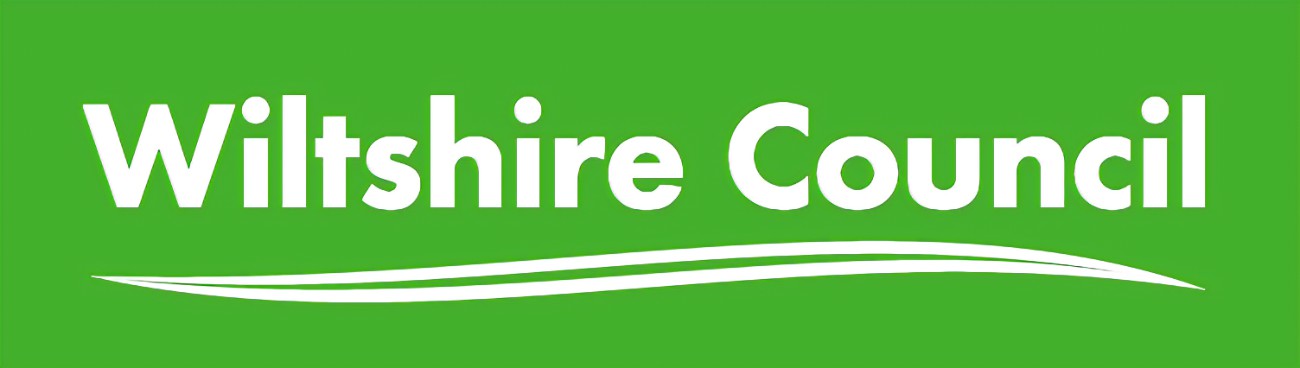 The words Wiltshire Council written in white on a green background with an underline
