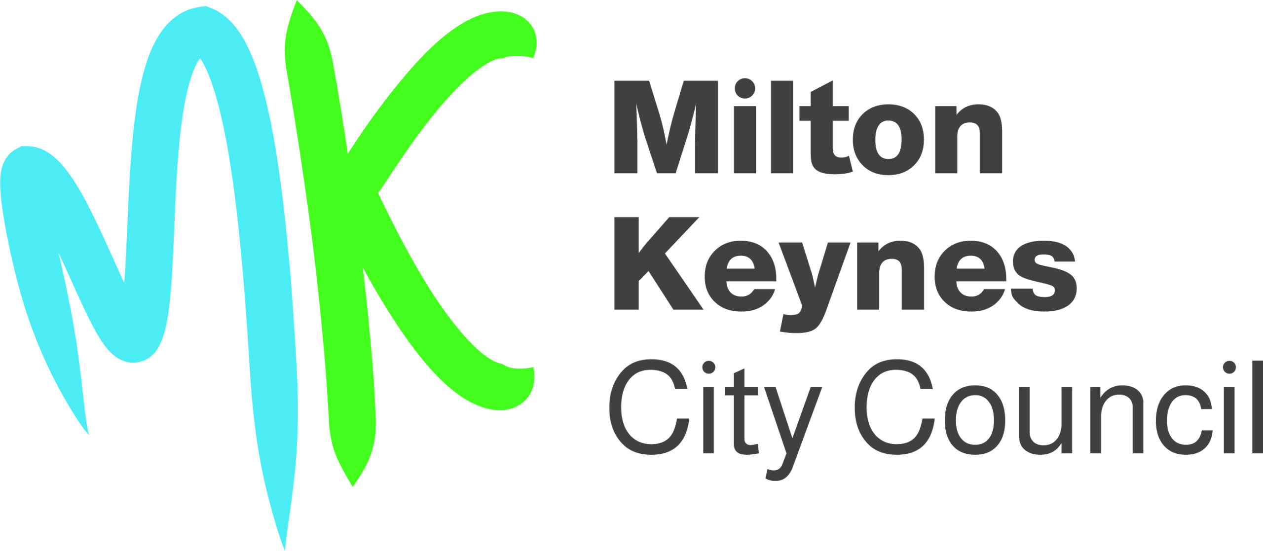 A blue letter M and green letter K with the words Milton Keynes City Council next to it