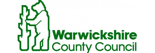 The words Warwickshire County Council with a bear standing next to a tree