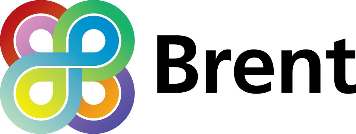 The word Brent and to the left four coloured circles in red, yellow, blue and orange 