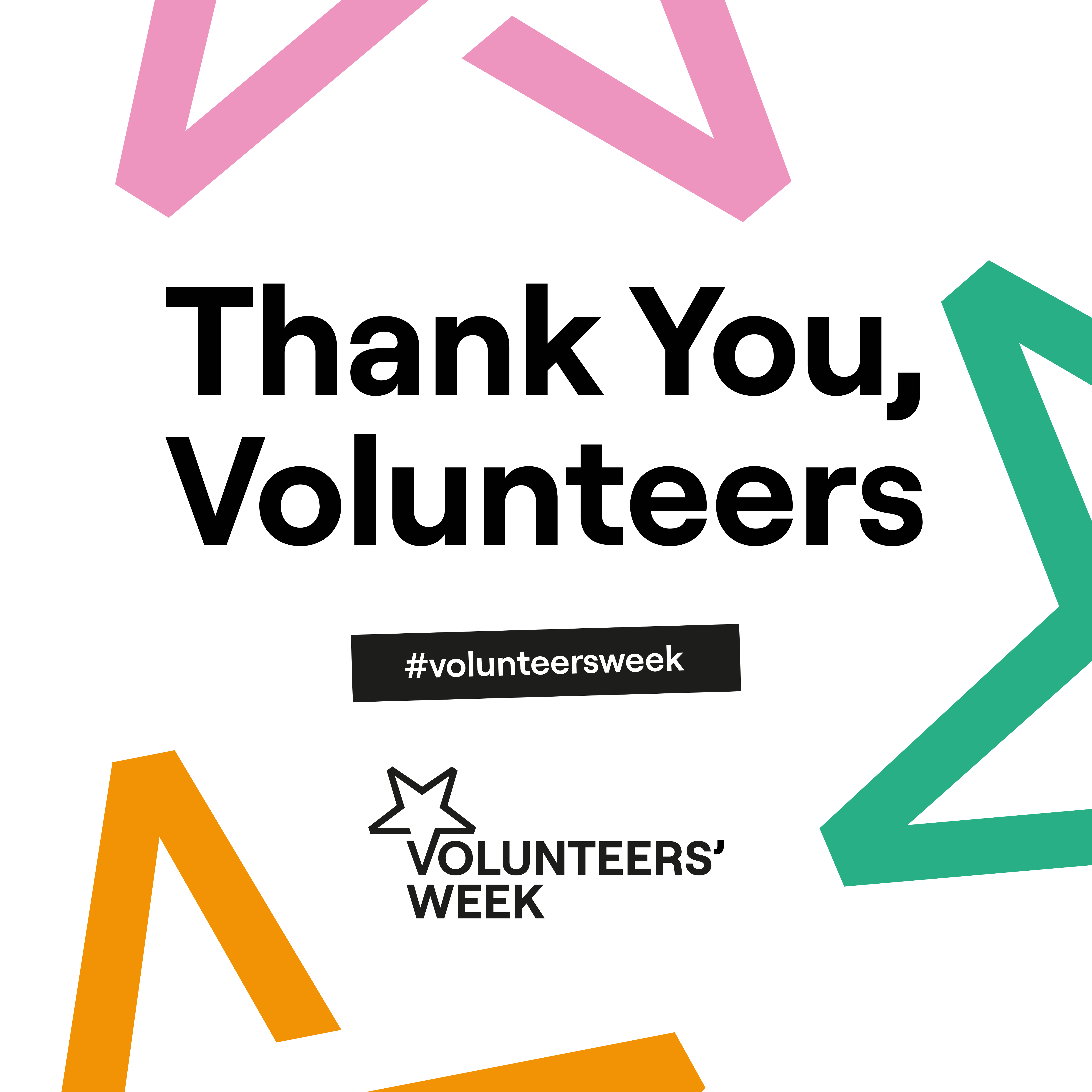 Thank you volunteers with three colourful stars around the page