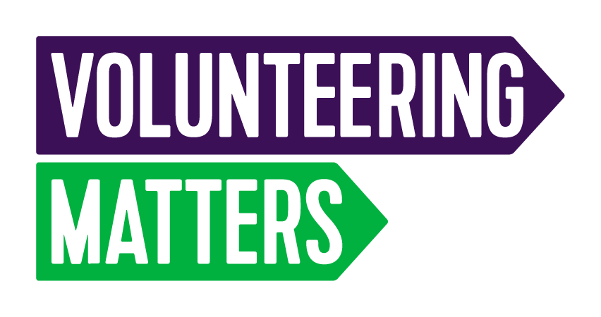 The Volunteering Matters logo with the words in capital letters stacked on top of each other