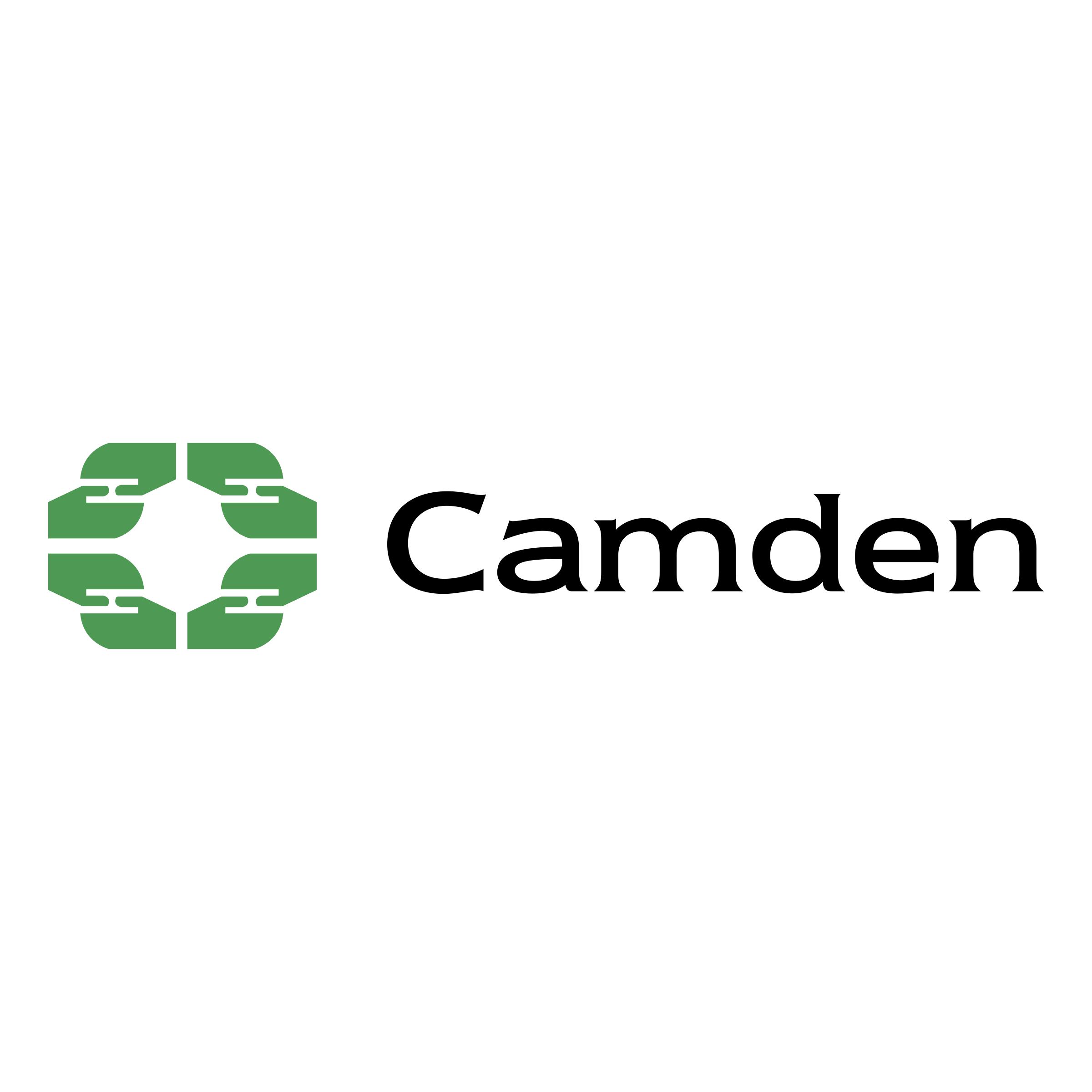 Camden Council logo featuring the word Camden and four blocks which form a jagged circle